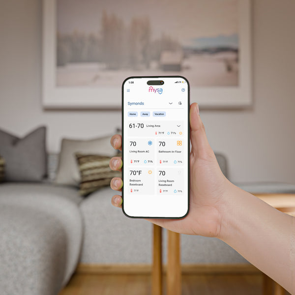 Keep full control with the Mysa app—schedules, geofencing, and more.