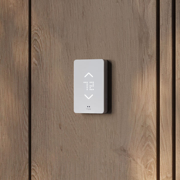 Mysa displays the room temperature, and the touch buttons allow you to adjust it